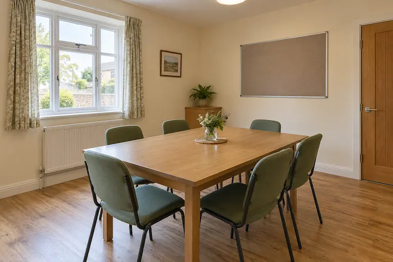 Demo workshop space with table and chairs